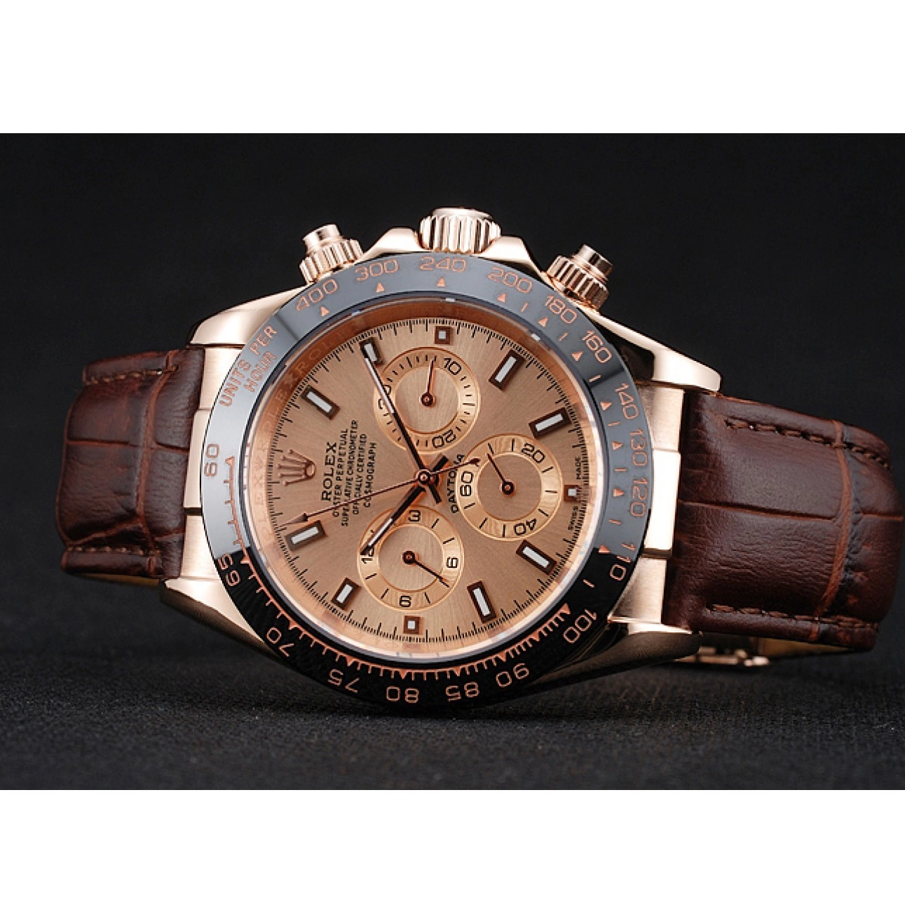 AAA Replica Watches Cosmograph Daytona Dial Rose Rolex Brown Bracelet Brown Case Gold 1454243 Leather 0825